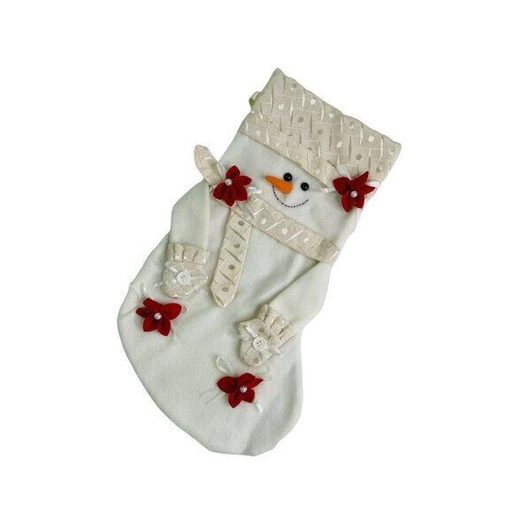 Christmas Stocking Snowman 3D Embellishments Buttons Poinsettia Embroidery 16" - Picture 3 of 8